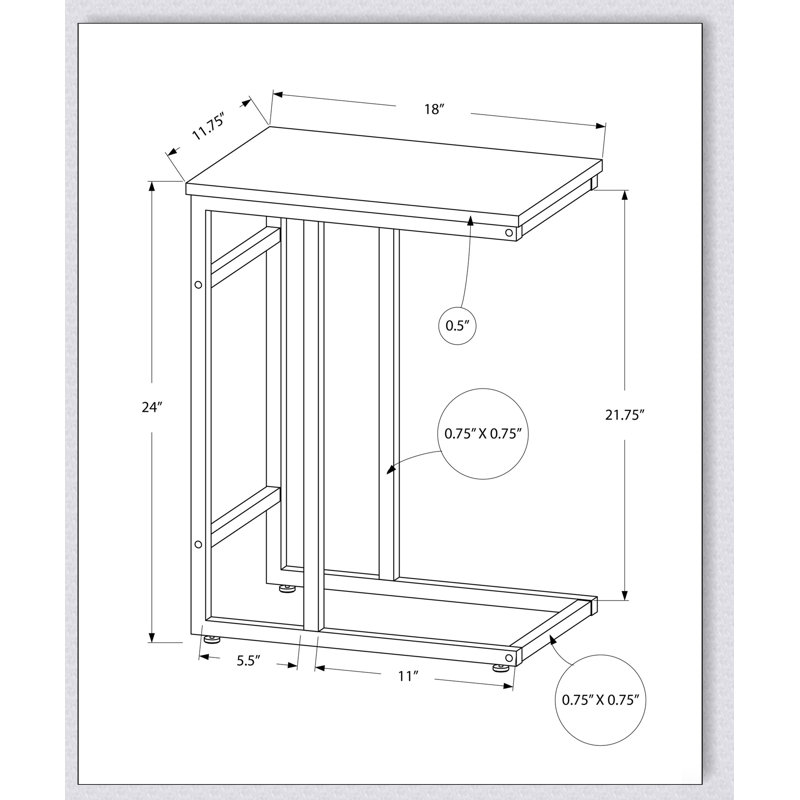 Table de bout contemporaine en forme de C, parfaite pour le salon ou la chambre à coucher, peu encombrante et élégante avec structure en métal
