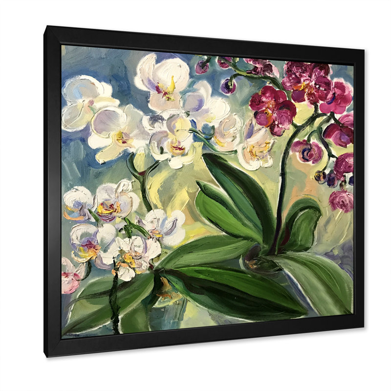 Fleurs d'hibiscus pastel - reproduction d'art sur toile, H 16 po x l 16 po x P 1 po, Cadre noir