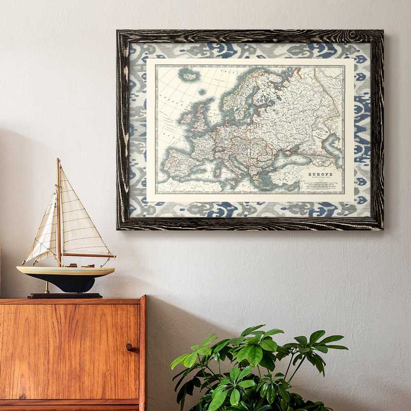 " Bordered Map Of Europe ", Black Framed, 18" H x 26" W x 1.5" D