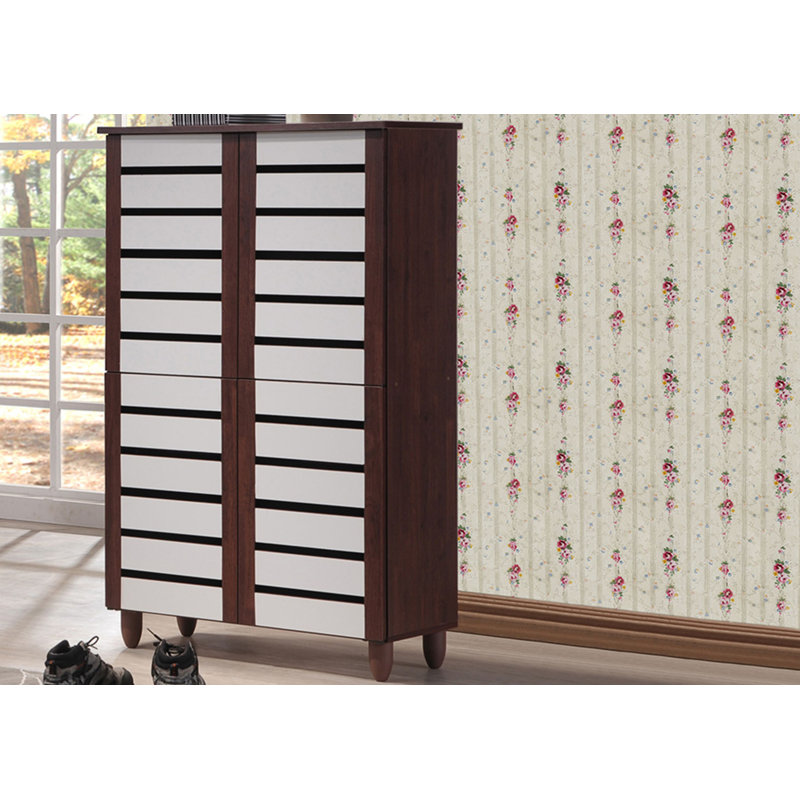 18 Pair Shoe Storage Cabinet, Brown/White