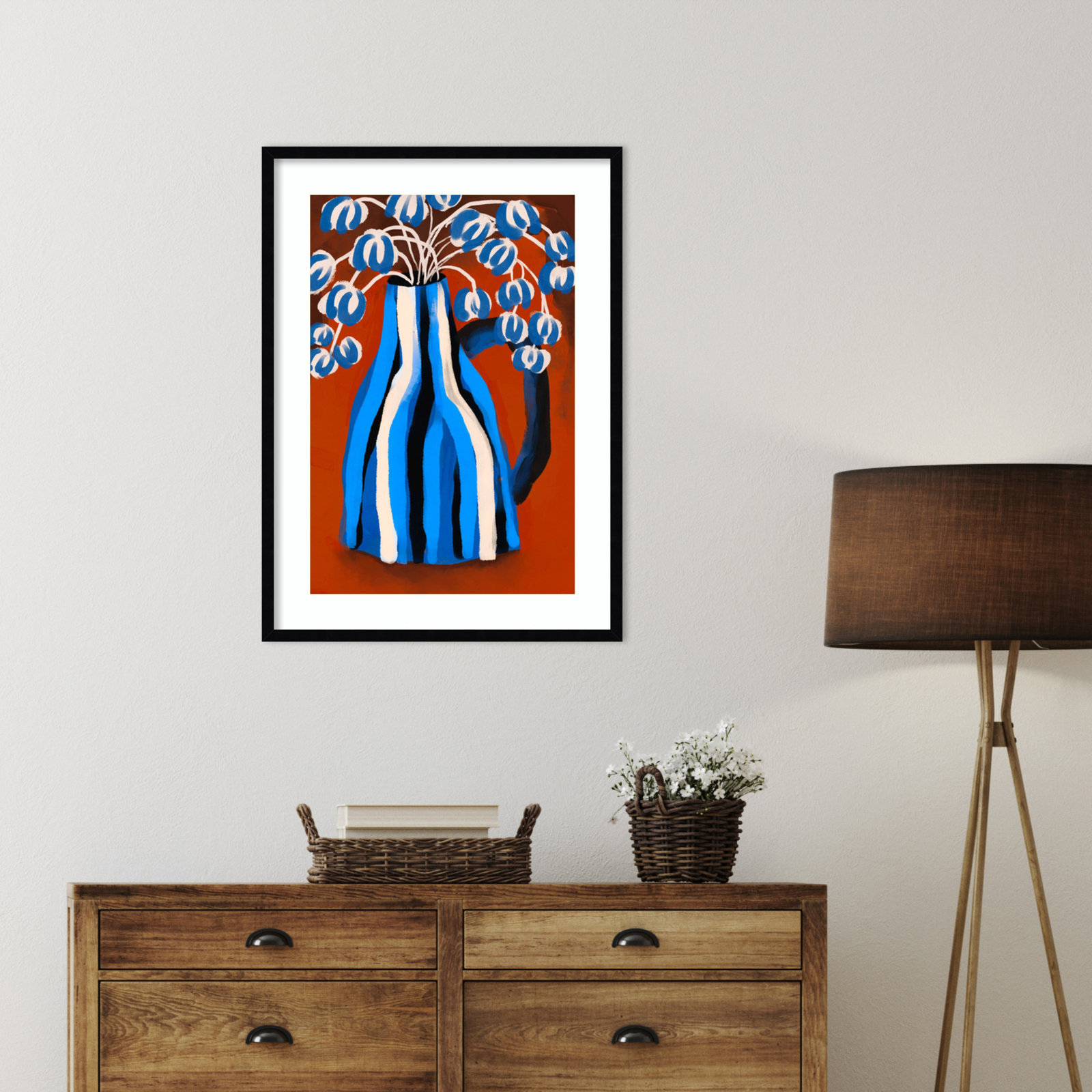 Striped Vase by Treechild Wood Framed Wall Art Print, Black, 33" H x 24" W
