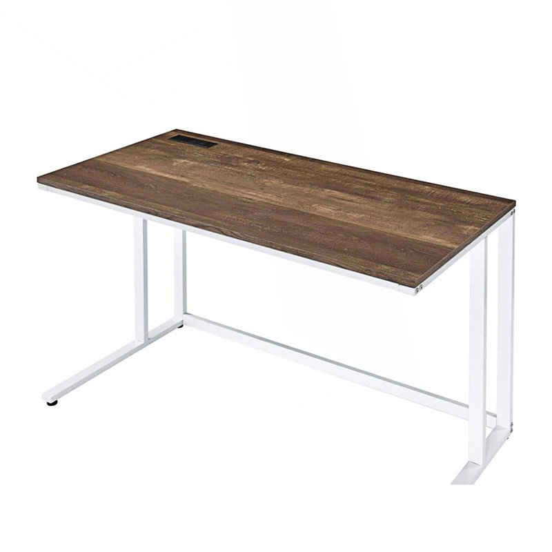 Bureau d'écriture rectangulaire avec port USB et prise, Blanc