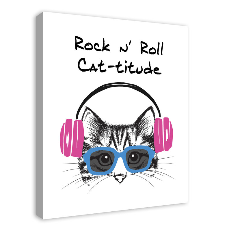 Art sur toile Rock N 'Roll Cattitude, H 30 po x l 24 po x P 1,25 po, Rose