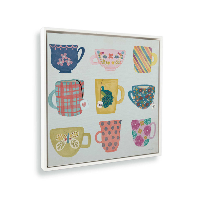 «Tea Cups» par Katie Doucette, reproduction d'art, Toile avec cadre, L 36 x H 36, Blanc
