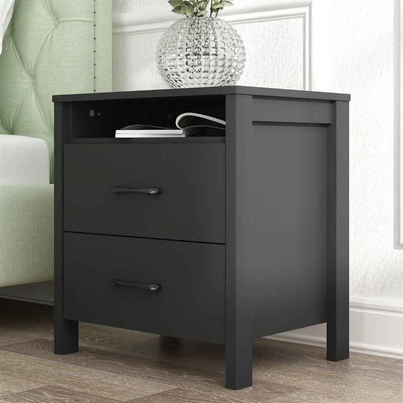 Gianni 2 Drawer Bedside Table, Black