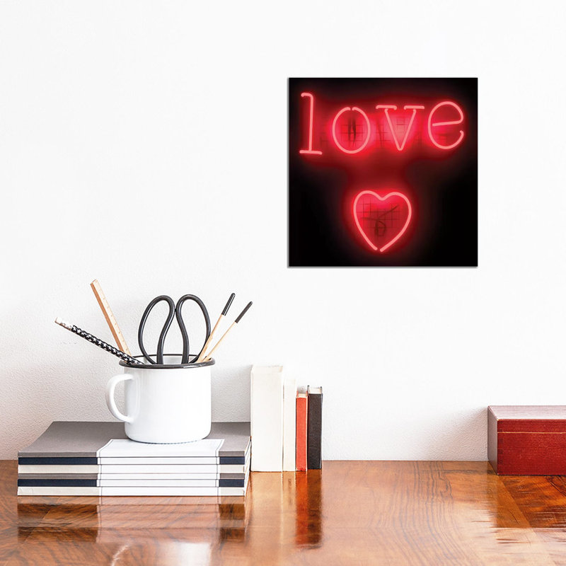 Neon Love Heart Red On Black by Hailey Carr - Wrapped Canvas Gallery-Wrapped Canvas Giclée, 30.48 cm H x 30.48 cm W