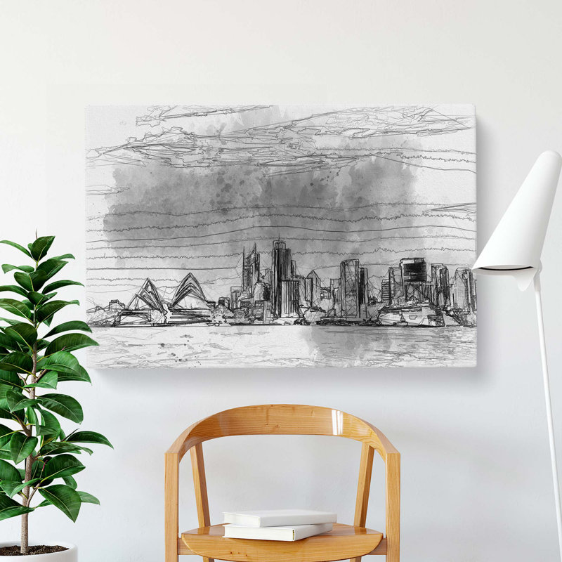 Sydney Australia Skyline in Abstract - Wrapped Canvas Drawing - Wrapped Canvas, 60cm H x 91cm W x 3cm D