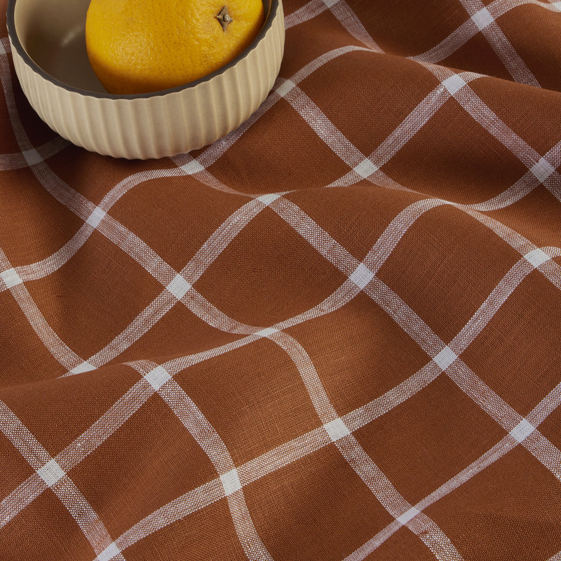 Morgan Check - 100% Pure Linen Table Runner, 108" x 14", Burgundy/Natural