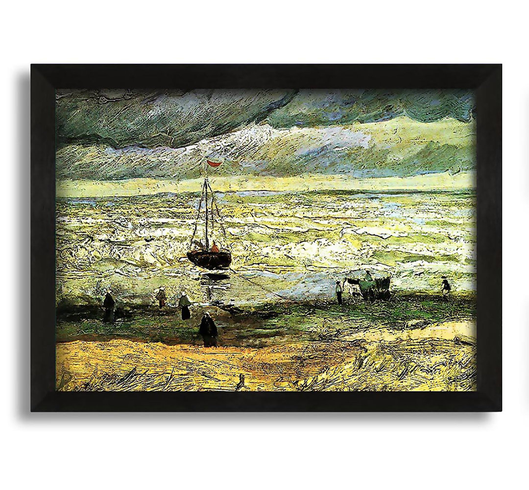 Gerahmtes Leinwandbild Scheveningen Beach In Stormy von Van Gogh