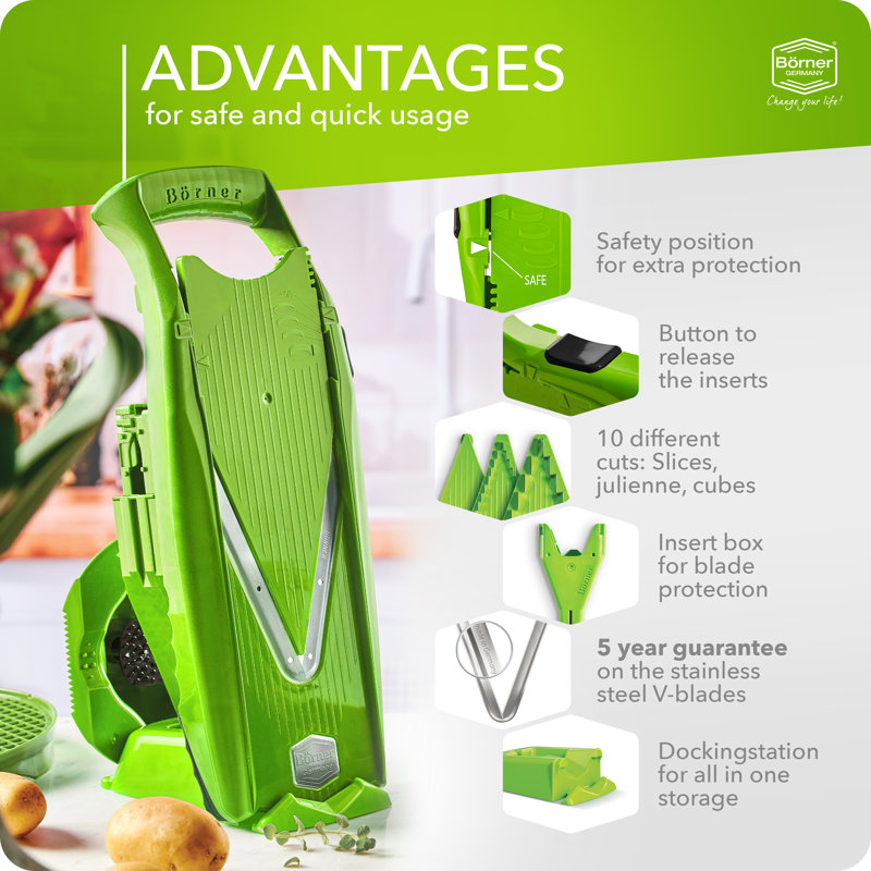 Borner V-5 Power Line Mandoline, Professional Set, Green, Green