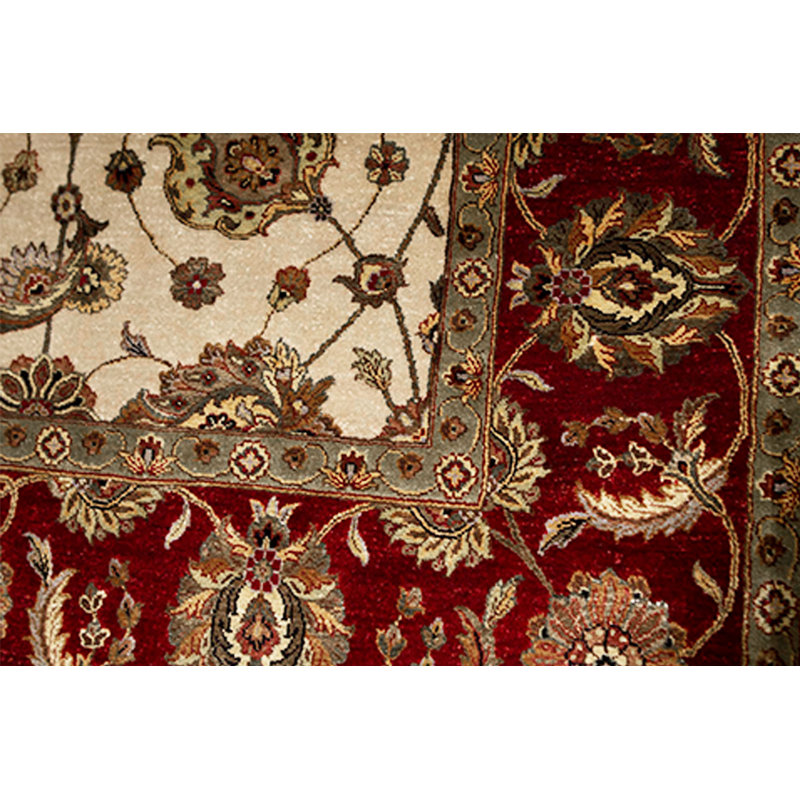 Tapis ivoire et rouge noué à la main de haute qualité