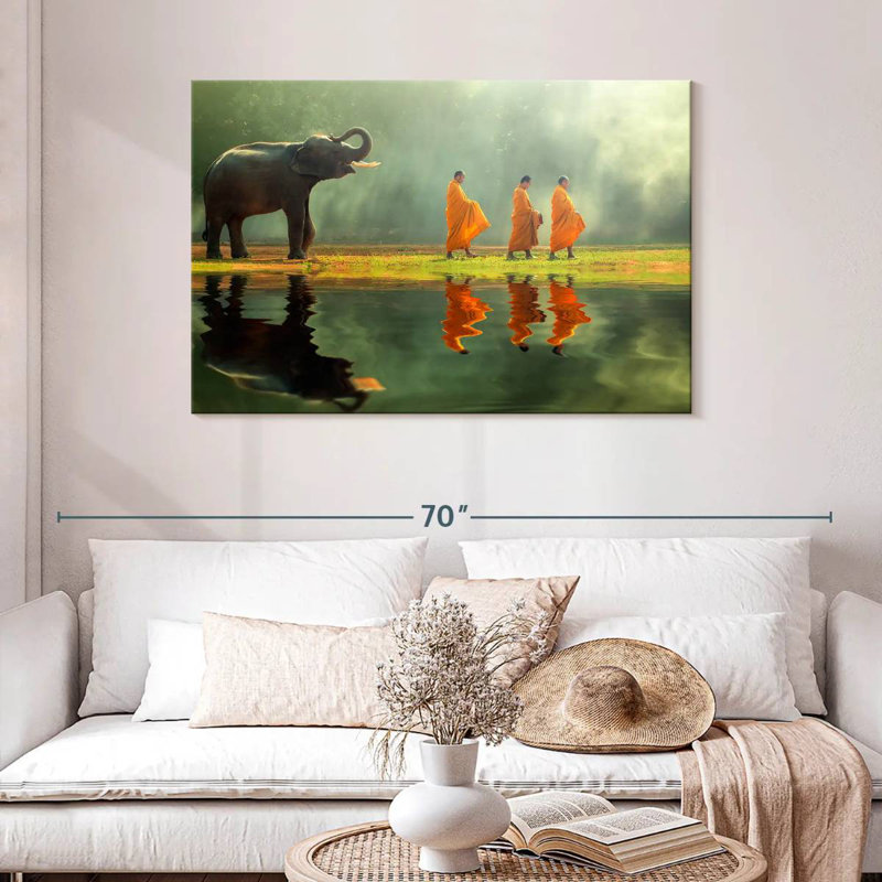 Adella Elephant And Monks, 30" H x 45" W