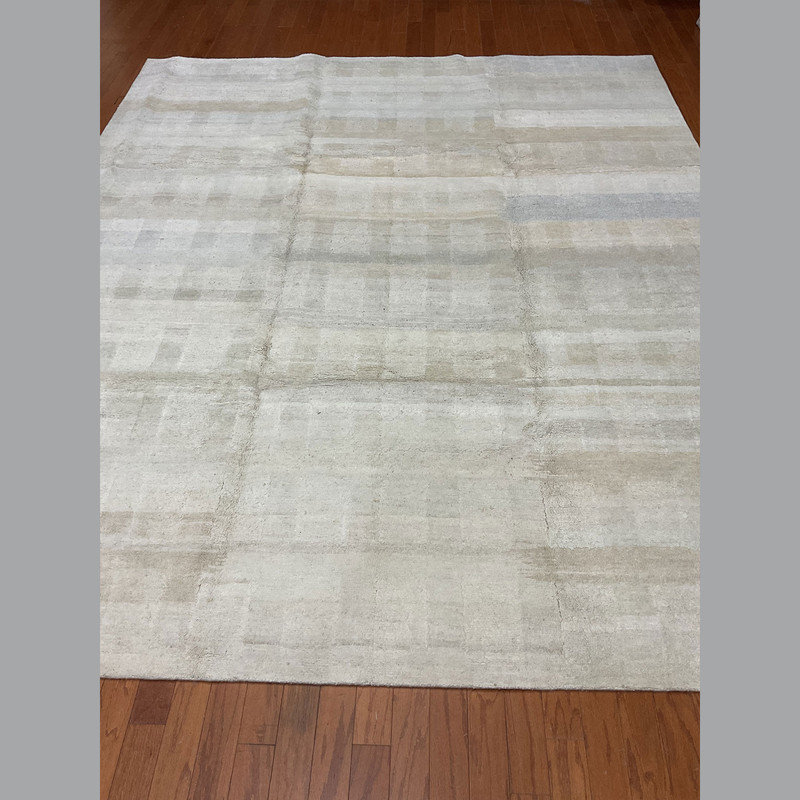 Tapis gris rectangulaire en laine noué à la main 8 pi x 10 pi