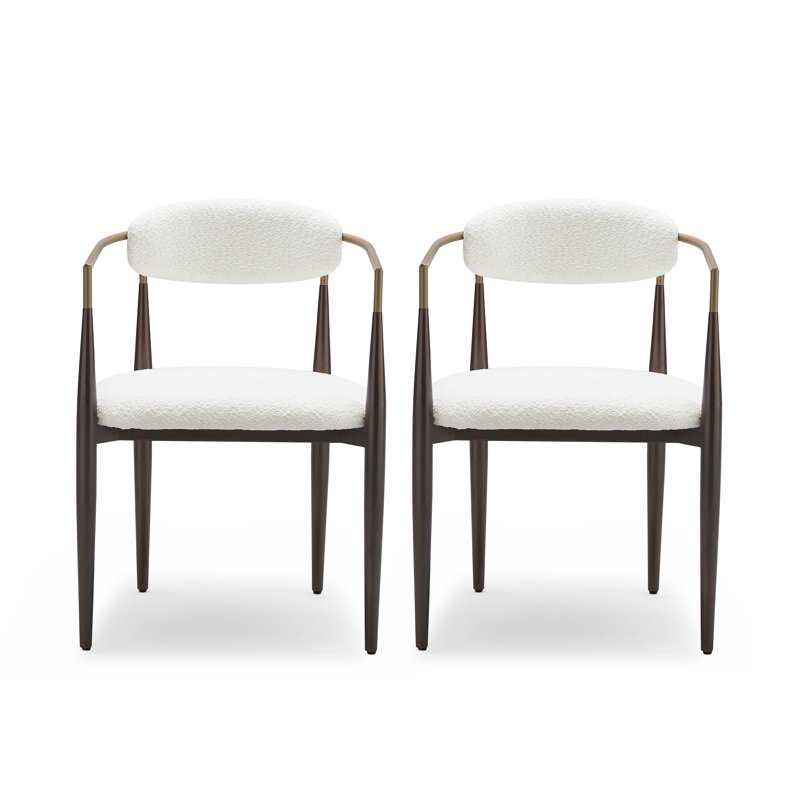 Nayalis Low Back Upholstered Dining Chairs, Beige Boucle, Walnut/Gold