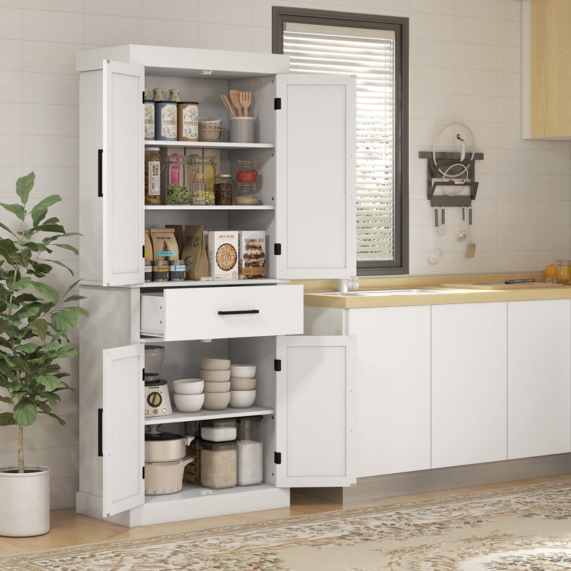 White Farmhouse Freestanding Kitchen Pantry Cabinet with Barn Doors