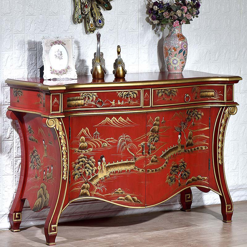 Vintage Hand-Painted Red Sideboard