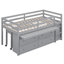 Lit mezzanine simple gris avec bureau et rangement, fabrication en bois massif pour une durabilité de rangement sur tablette latérale - Conception compacte-675481200-675481203