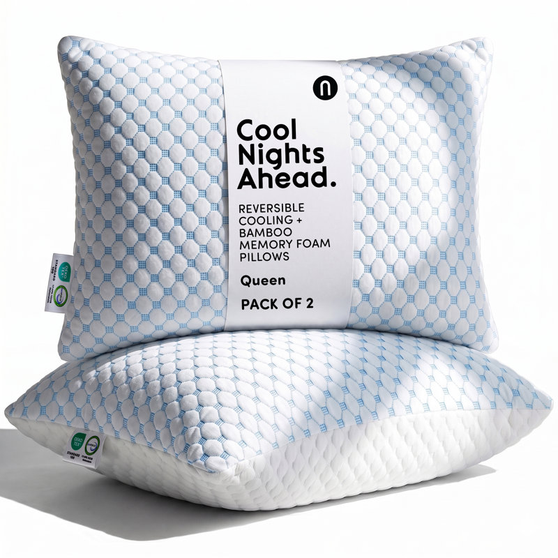 Scarlett Gel Memory Foam Medium Cooling Pillow, Queen, Set of 2