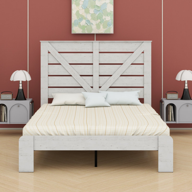 Tête de lit, cadre de lit plateforme, Lit double, Blanc