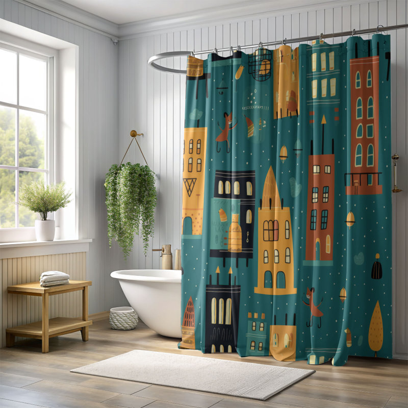 Rideau de douche Whimsy City - Premium, H 74 po x l 71 po