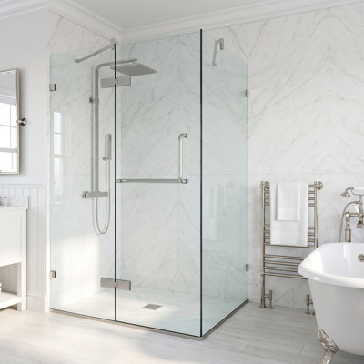 Monteray 46" W x 34" D x 73" H Hinged Frameless Shower Enclosure with 3/8  Clear Glass