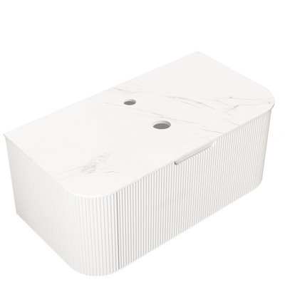 Meuble-lavabo mural en contreplaqué de 36 po avec comptoir en pierre frittée blanche, tiroir simple, drain de robinet sans vasque, tiroir à cannelure française 3D avec amortissement silencieux et armoire à fermeture en douceur dans un meuble
