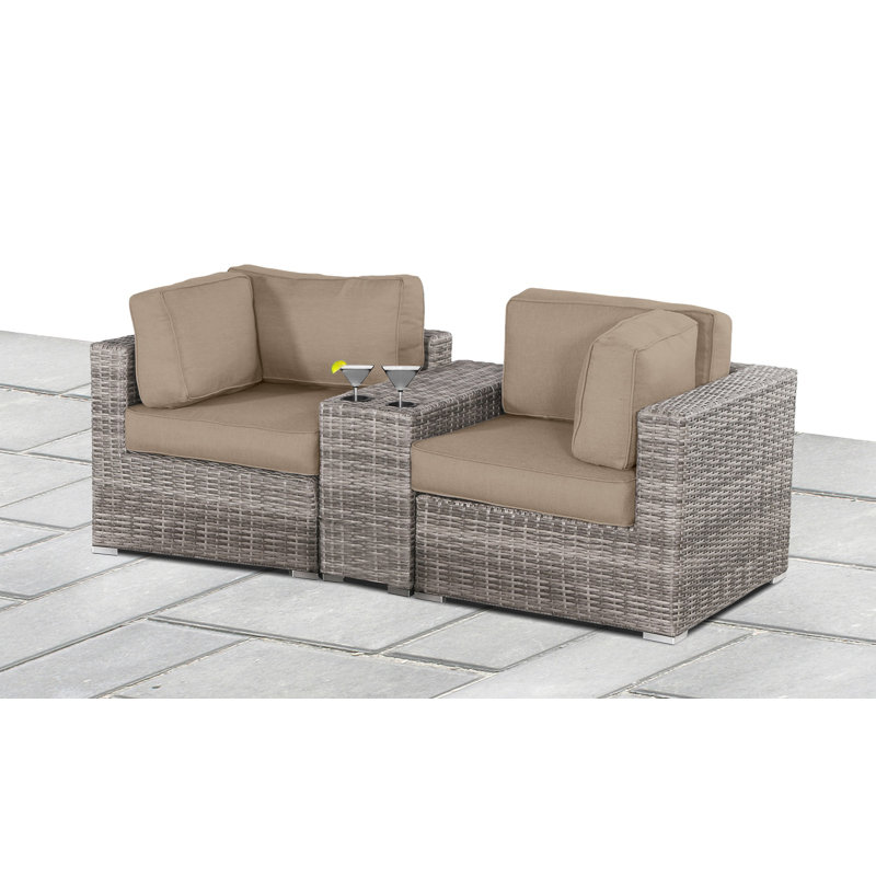 Tonioni 79'' Wide Premium All-Weather Wicker Loveseat with Cushions, Sunbrella Beige