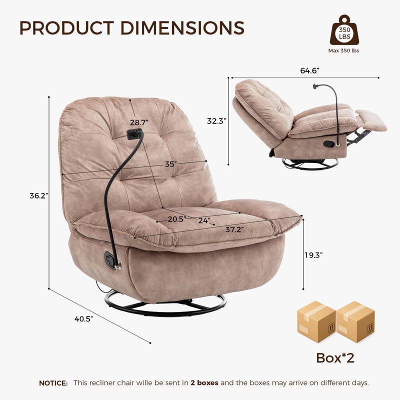 360° Swivel Velvet Recliner Chair Oversized with Mobile Phone Holder, Pink