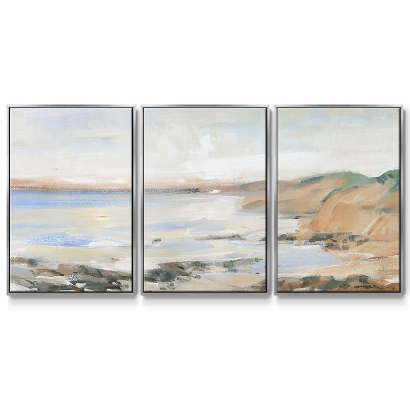 Shoreline Study II - Toile encadrée multi-pièces, H 40 po x l 78 po x P 2 po, Encadrement argenté