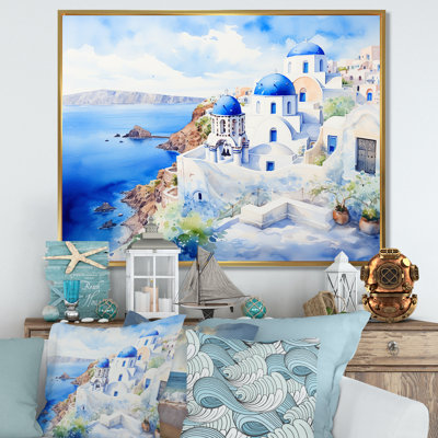 «Blue and White Greek Isles Village II - Grèce», art mural