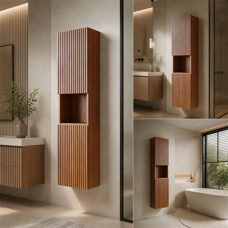 Armoire de rangement murale étroite de 59 pouces de hauteur avec portes et tablettes, idéale pour les petits espaces dans les salles de bain, les salons et les buanderies
