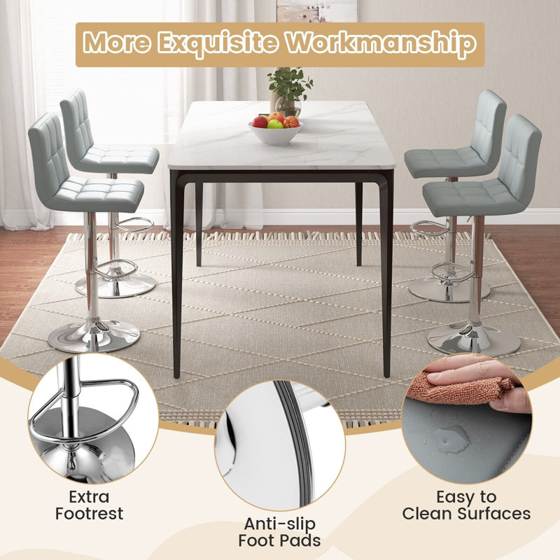 Altarik Swivel Upholstered Adjustable Height Bar Stool, Grey