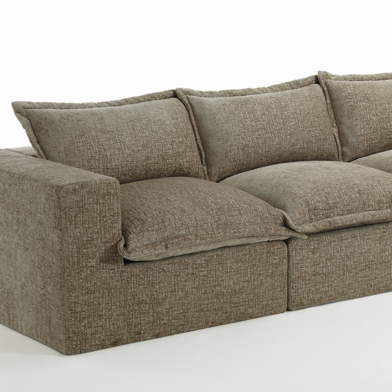 Canapé modulaire rembourré sans dossier en chenille avec dossier rembourré - entièrement comprimé, aucun assemblage requis, 3