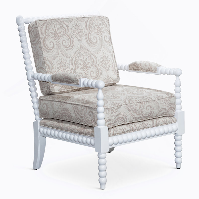 Fauteuil Spindle, finition blanche, tissu cachemire taupe