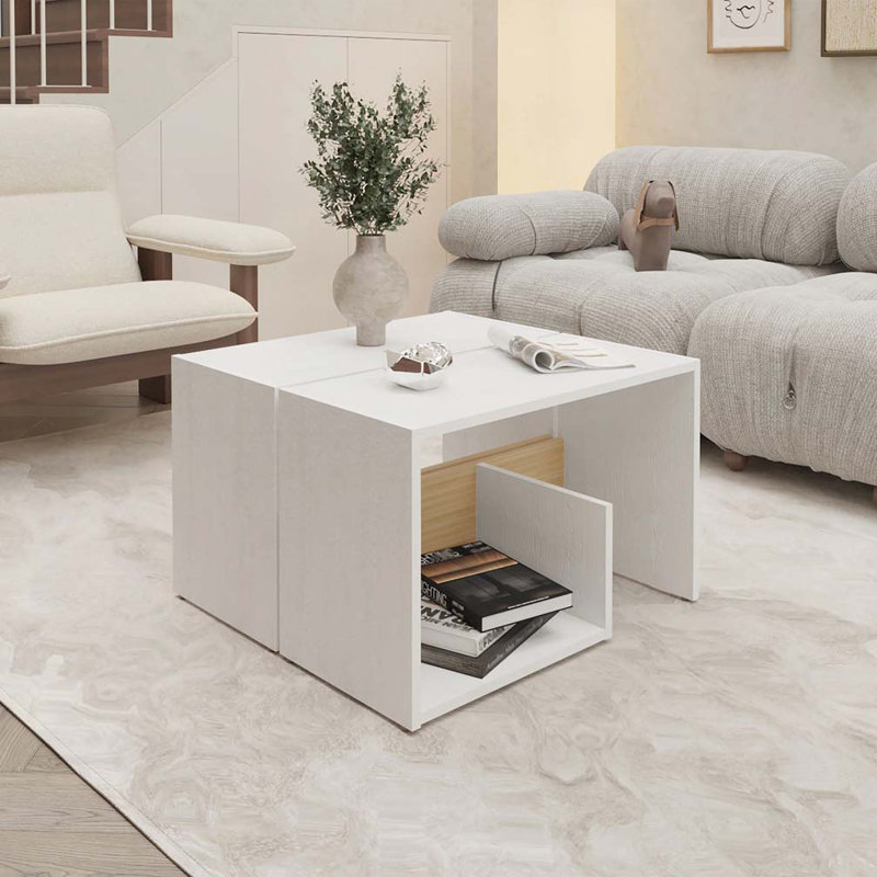 Table d'appoint en mélamine avec rangement ouvert, Blanc / chêne naturel
