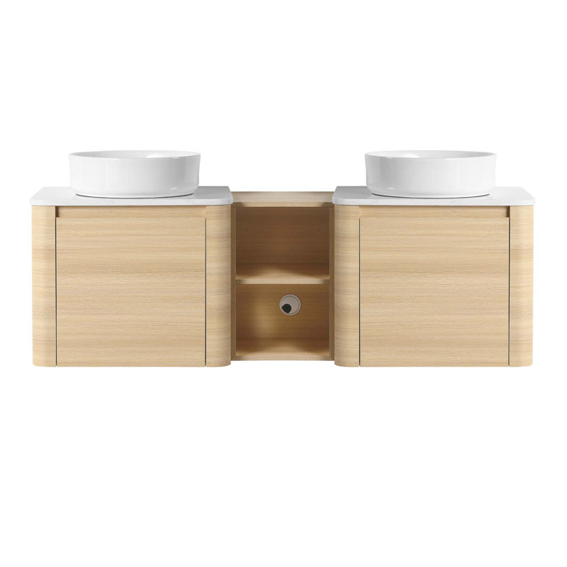 Meuble-lavabo mural 60 po avec lavabo d'art en céramique et 1 tablette de rangement, porte à fermeture en douceur