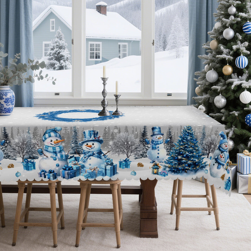 Nappe bleue en polyester lavable Père Noël, L 86,6 po x l 70,8 po