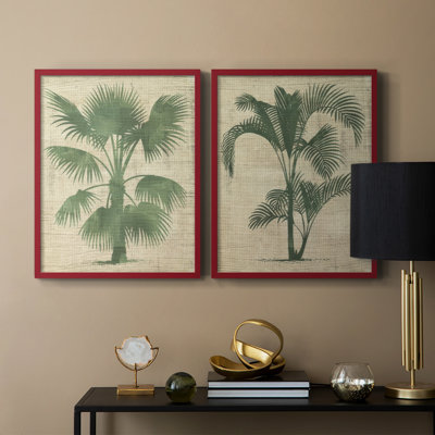 «I Burlap Palm Silhouette I», reproduction encadrée de qualité supérieure - prête à être accrochée - aucun clou requis - aucun clou requis