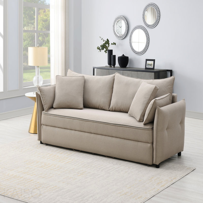 Lit gigogne escamotable en tissu avec rangement, Beige