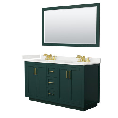 Meuble-lavabo double autoportant 60 po avec plateau en quartz Miranda