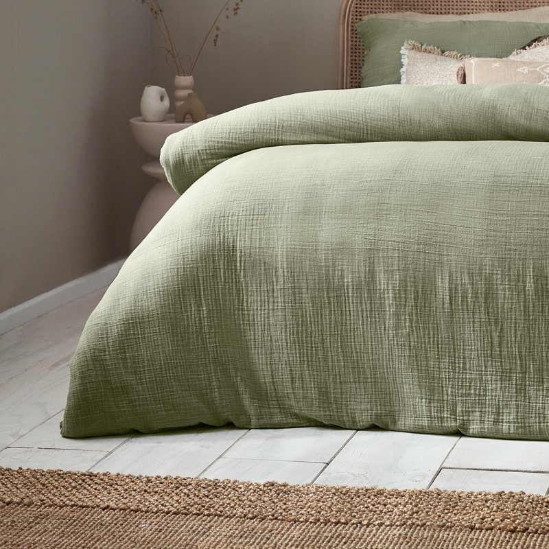 Lark Cotton Solid Colour Duvet Cover Set with Pillowcases Included, Single - 1 Standard Pillowcase, Green