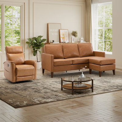 2-Piece Modern Faux Leather Living Room Set – Manual Recliner Chair & 3-Seat Sofa With Chaise Lounge
