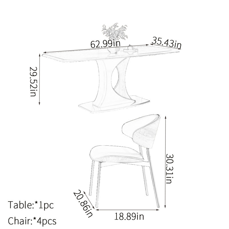 Retro simple dining table sets, 29.52"H x 62.99"L x 35.43"W
