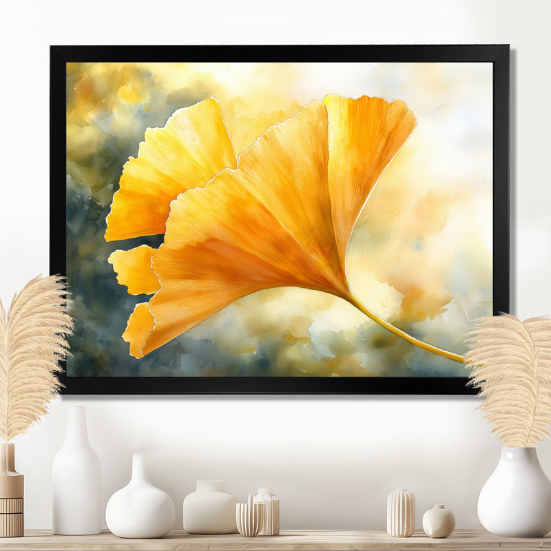 «Jabre Golden Ginkgo Leaf I», art mural sur toile, Reproduction encadrée d'une seule photo, Noir, noir, noir, noir