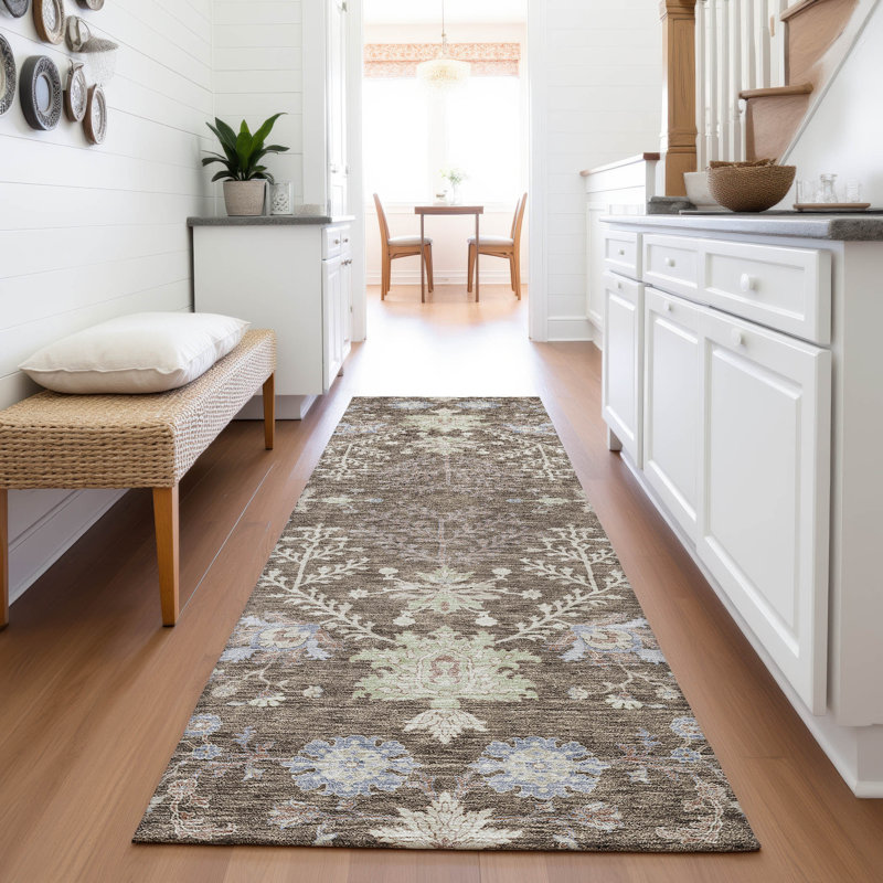 Premium Machine Washable Gurubaksh AMF1156 Floral Rug, Runner 2'3" x 7'6"