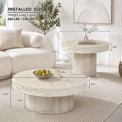 Ensemble de 2 tables basses à motifs texturés imitation MARS pour salon
