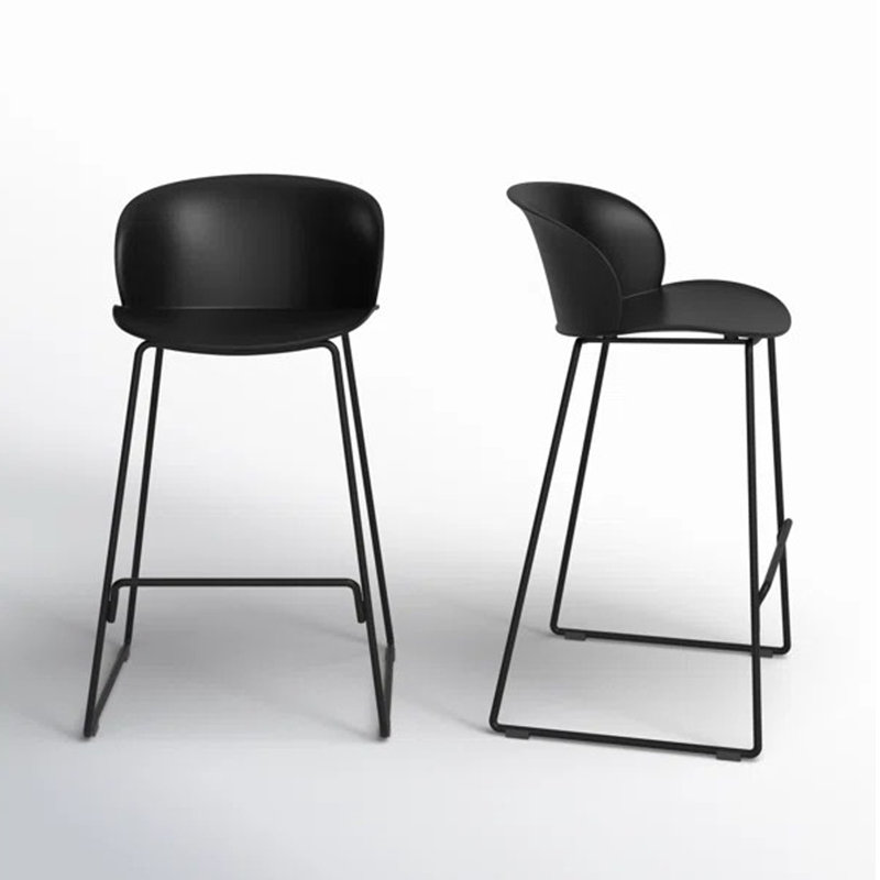     Pangea Home Cal Lucillie 29.5" Bar Stool - Modern Bar Stools – Mid-Century Modern Bar Stool with Footrest - Monochromatic - Kitchen, Dining, Bar Room - Set of 2 Black Bar Stools