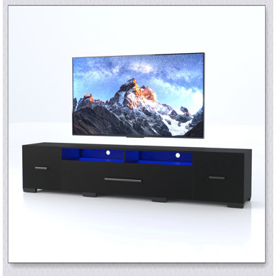 Meuble télé avec armoires de rangement, télécommande, long meuble télé à DEL APP, sélection complète de couleurs RVB, centre de divertissement moderne à 31 lumières changeantes avec cordon d'alimentation (pour 80 pouces)
