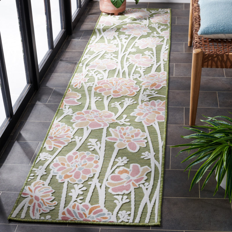 Mattalyn Floral Green/Pink Indoor / Outdoor Area Indoor/Outdoor Area Rug, Runner 2' x 9'