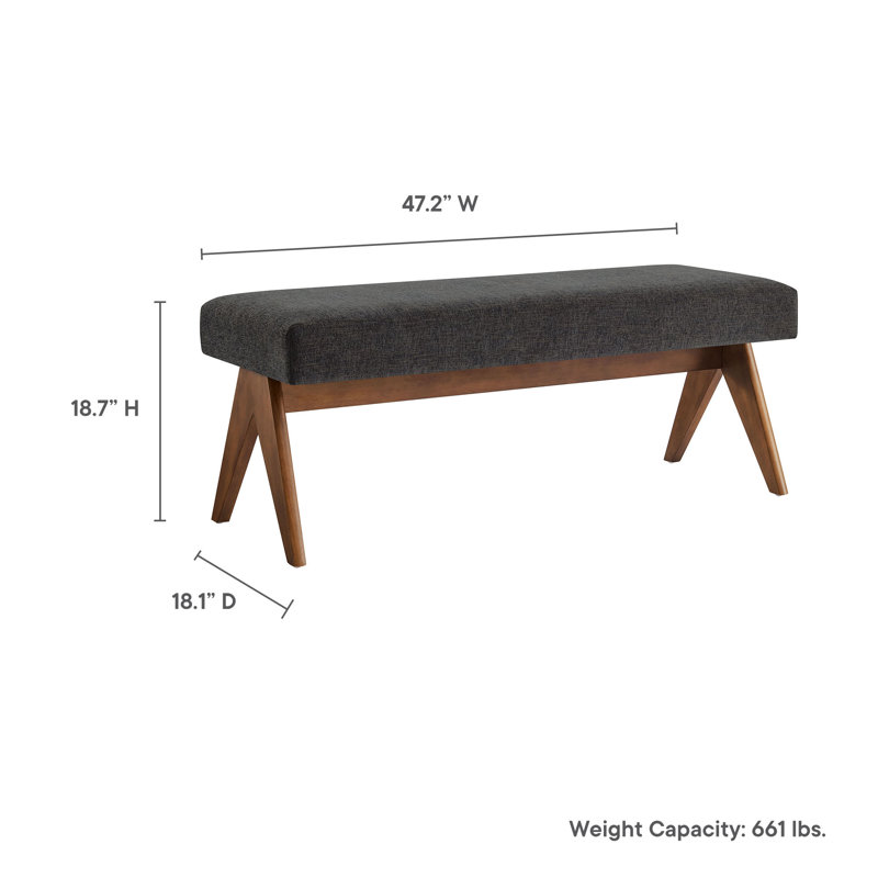 Banc rembourré en tissu Lyra, Gris foncé, H 18,50 po x l 47 po x P 18 po